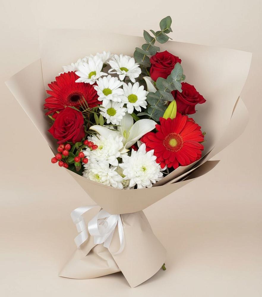 Букет цветов из: Розы, Хризантемы, Герберы и Лилии в Валдае