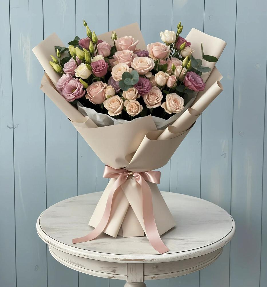 Букет цветов из: Розы и Лизиантусы в Валдае