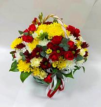Цветочная композиция из Хризантемы и Розы в корзине #REPLACE_PRED# Валдае