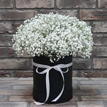 Цветочная композиция из Гипсофила в шляпной коробке в Валдае